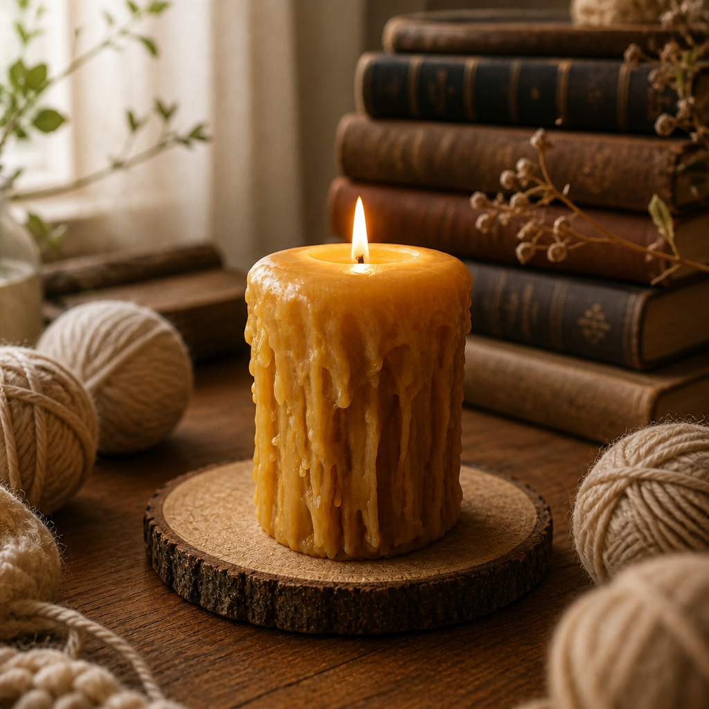 Medium Vintage style beeswax pillar candles