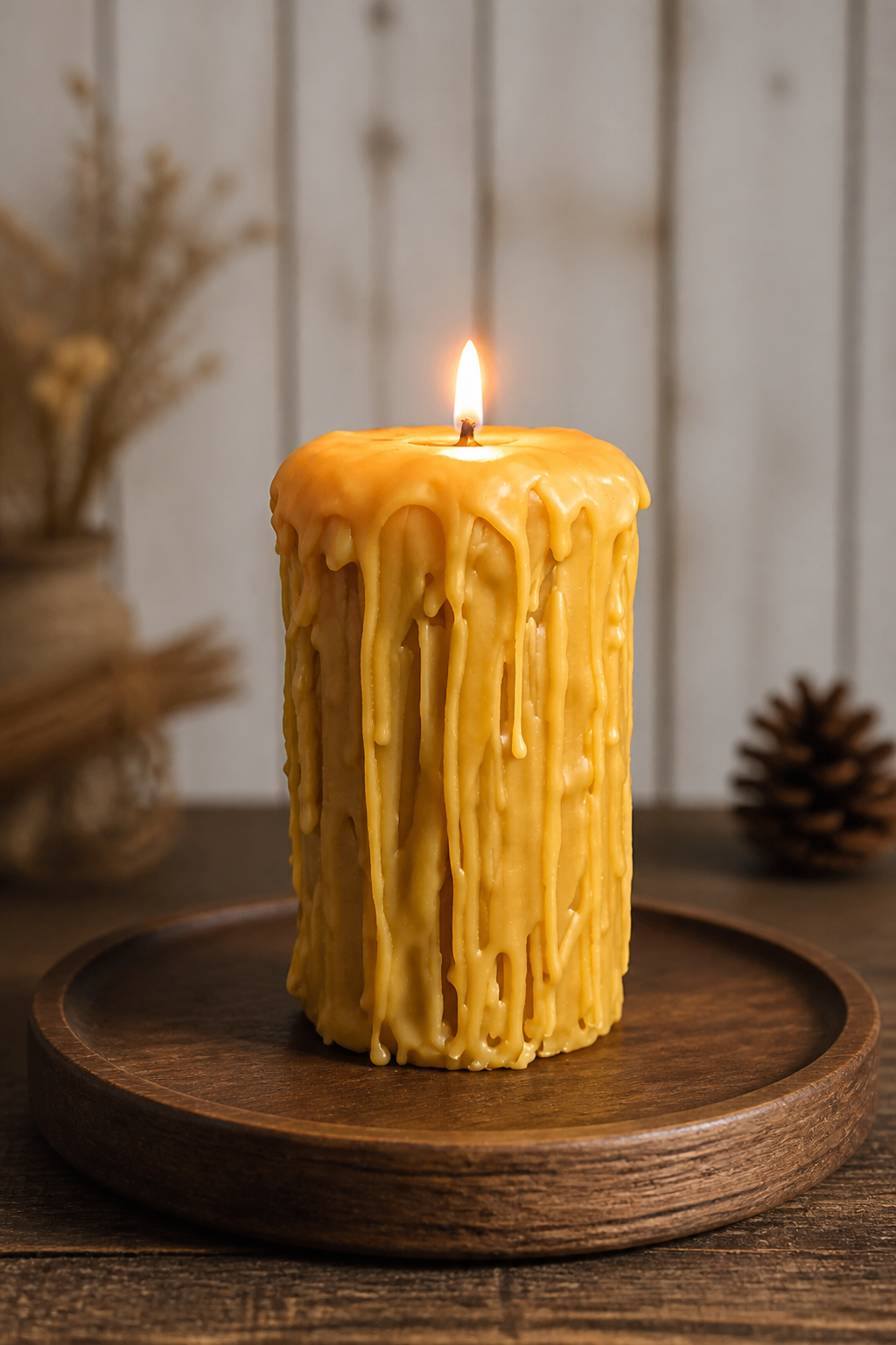 Large Vintage style beeswax pillar candle